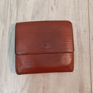 Authentic Louis Vuitton Men's Brown Orange Epi Leather Trifold Compact Wallet
